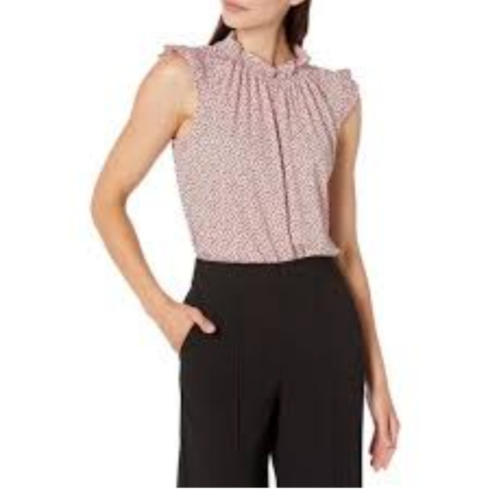 Adrianna Papell Tops Ruffle Cap Sleeveless Pink Size L